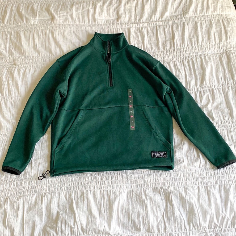 VS PINK Green Quarter-Zip Long Sleeve Top Women’s Extra-small